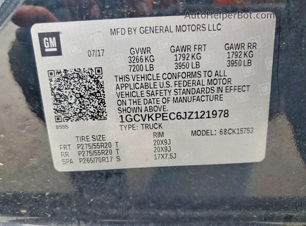 1GCVKPEC6JZ121978 2018 CHEVROLET SILVERADO Черный Вид подкапотного пространства