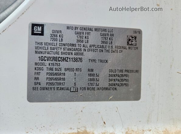1GCVKREC5HZ113876 2017 CHEVROLET SILVERADO White Widok naklejki z numerem VIN