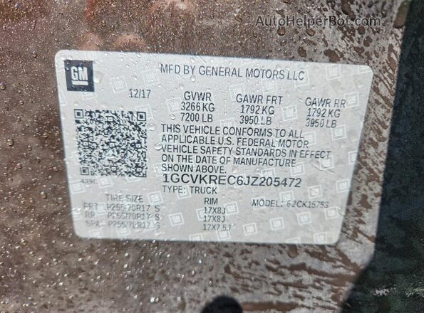 1GCVKREC6JZ205472 2018 CHEVROLET SILVERADO Brown Engine compartment view