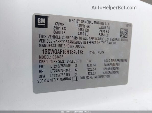 1GCWGAF16H1349178 2017 CHEVROLET EXPRESS Белый Вид подкапотного пространства