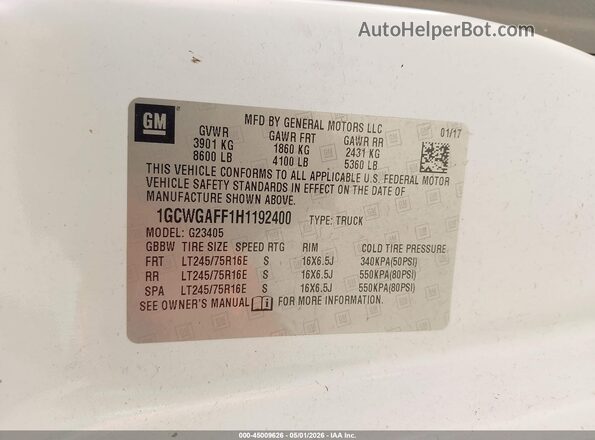 1GCWGAFF1H1192400 2017 CHEVROLET EXPRESS Красный Вид подкапотного пространства