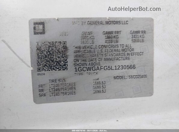 1GCWGAFG5L1230566 2020 CHEVROLET EXPRESS White Շարժիչի բաժամունքի տեսք