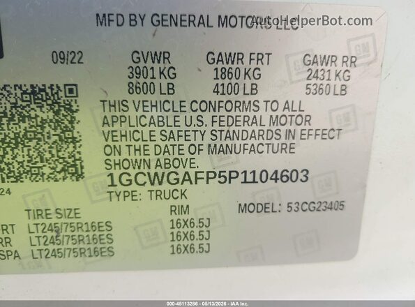 1GCWGAFP5P1104603 2023 CHEVROLET EXPRESS White Vista del compartimento del motor