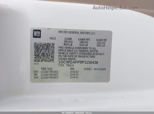 1GCWGAFP8P1156436 2023 CHEVROLET EXPRESS White Vista del compartimento del motor
