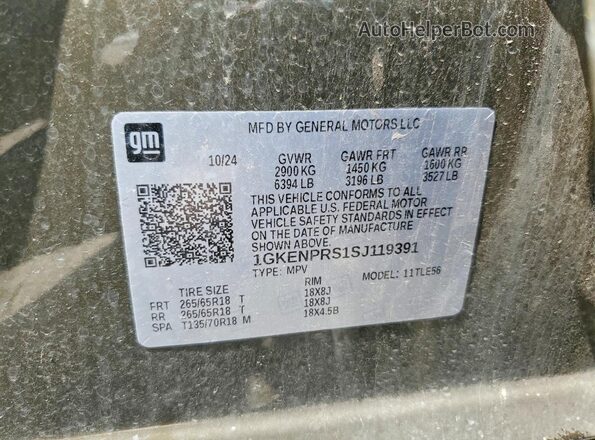 1GKENPRS1SJ119391 2025 GMC ACADIA Коричневый Вид наклейки с VIN-кодом