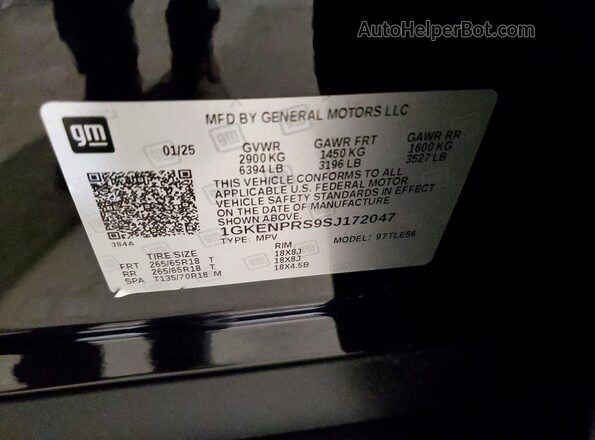 1GKENPRS9SJ172047 2025 GMC ACADIA Черный Вид наклейки с VIN-кодом