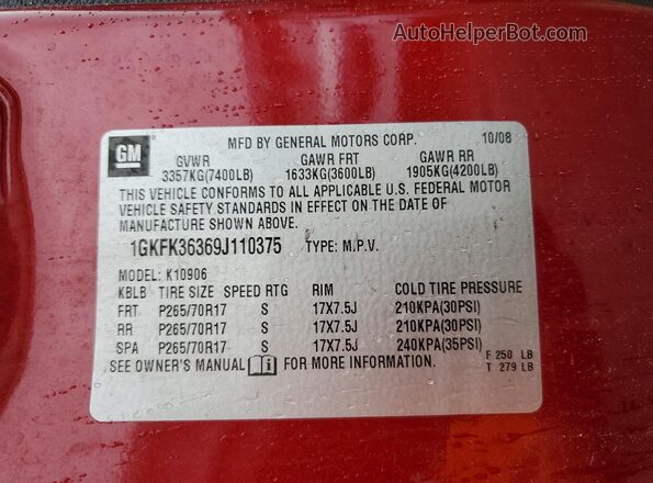 1GKFK36369J110375 2025 GMC YUKON Red Вид наклейки з VIN-кодом