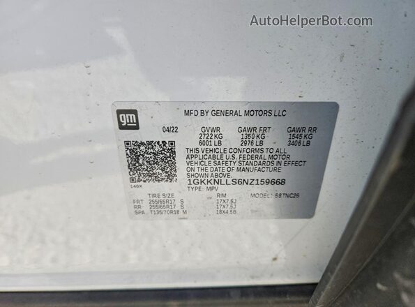 1GKKNLLS6NZ159668 2022 GMC ACADIA Белый Панорамный вид салона 360°