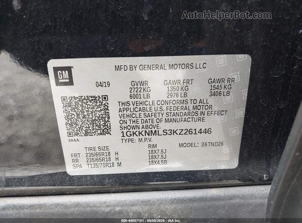1GKKNMLS3KZ261446 2019 GMC ACADIA Черный Вид подкапотного пространства