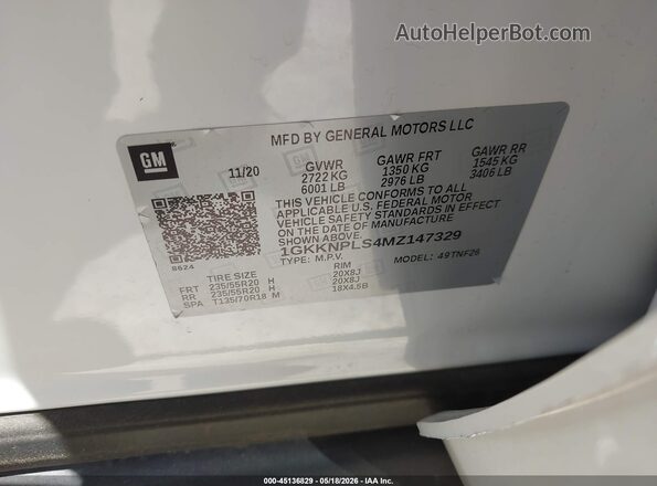 1GKKNPLS4MZ147329 2021 GMC ACADIA Белый Вид подкапотного пространства