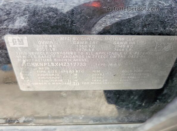 1GKKNPLSXHZ317733 2017 GMC ACADIA Черный Вид наклейки с VIN-кодом