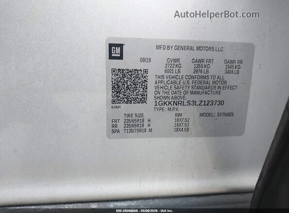 1GKKNRLS3LZ123730 2020 GMC ACADIA Серебряный Вид подкапотного пространства