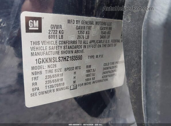 1GKKNSLS7HZ183590 2017 GMC ACADIA Синий Вид подкапотного пространства