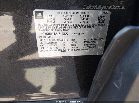 1GKKNWLS3JZ117552 2018 GMC ACADIA Серый Вид подкапотного пространства