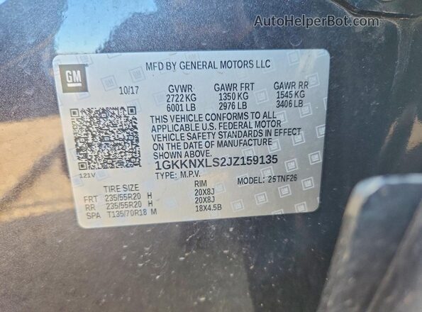 1GKKNXLS2JZ159135 2018 GMC ACADIA Угольный Вид подкапотного пространства