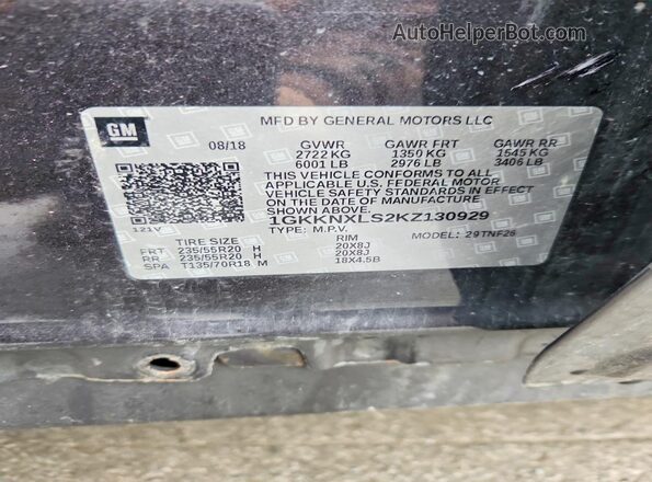 1GKKNXLS2KZ130929 2019 GMC ACADIA Black Widok wnętrza 360 stopni