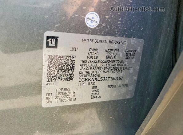 1GKKNXLS3JZ150167 2018 GMC ACADIA Gray Вид підкапотного простору