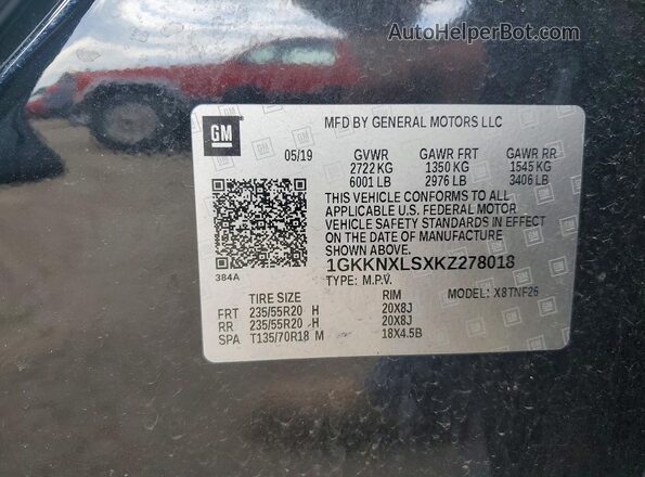 1GKKNXLSXKZ278018 2019 GMC ACADIA Black Widok naklejki z numerem VIN