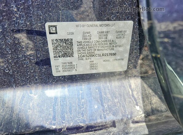 1GKS2BKC1LR217650 2020 GMC YUKON Синий Вид подкапотного пространства