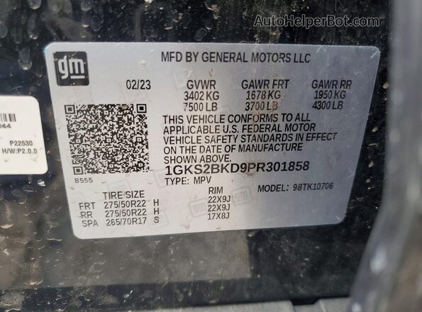 1GKS2BKD9PR301858 2023 GMC YUKON Черный Вид наклейки с VIN-кодом