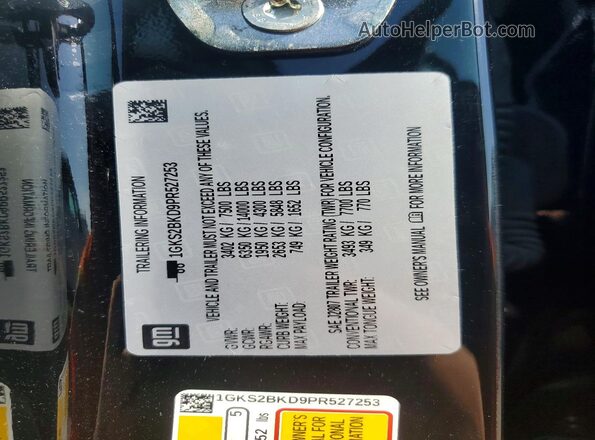 1GKS2BKD9PR527253 2023 GMC YUKON Черный Вид наклейки с VIN-кодом