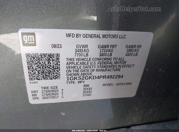 1GKS2GKD4PR492294 2023 GMC YUKON Gray Vista del compartimento del motor
