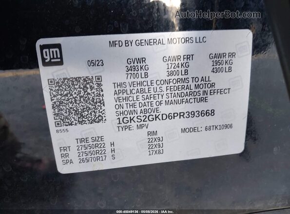 1GKS2GKD6PR393668 2023 GMC YUKON Черный Вид подкапотного пространства