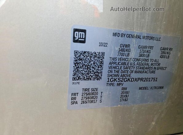1GKS2GKDXPR201751 2023 GMC YUKON Gold VIN sticker view