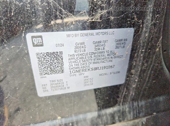 1GNEREKS8RJ191057 2024 CHEVROLET TRAVERSE Black VIN კოდის სტიკერის ხედი