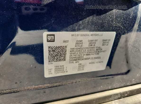 1GNERGKW0PJ139031 2023 CHEVROLET TRAVERSE Blue Widok wnętrza 360 stopni
