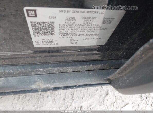 1GNEVGKW0LJ178403 2020 CHEVROLET TRAVERSE Черный Вид подкапотного пространства
