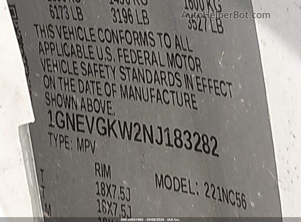 1GNEVGKW2NJ183282 2022 CHEVROLET TRAVERSE Белый Вид подкапотного пространства