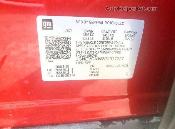 1GNEVGKW2PJ317727 2023 CHEVROLET TRAVERSE Красный Вид подкапотного пространства