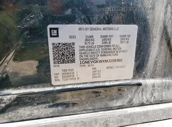 1GNEVGKWXMJ159360 2021 CHEVROLET TRAVERSE Black Vista de la etiqueta del VIN