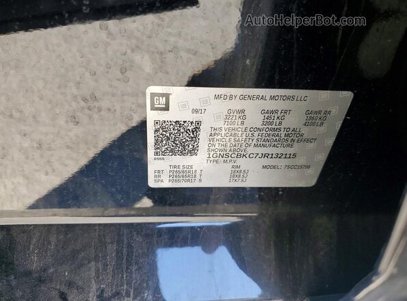 1GNSCBKC7JR132115 2018 CHEVROLET TAHOE Черный Вид наклейки с VIN-кодом