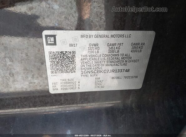 1GNSCBKC7JR133748 2018 CHEVROLET TAHOE Brown Engine compartment view