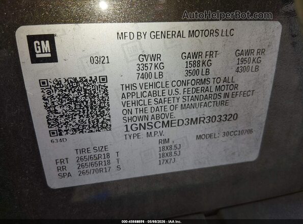 1GNSCMED3MR303320 2021 CHEVROLET TAHOE Серый Вид подкапотного пространства