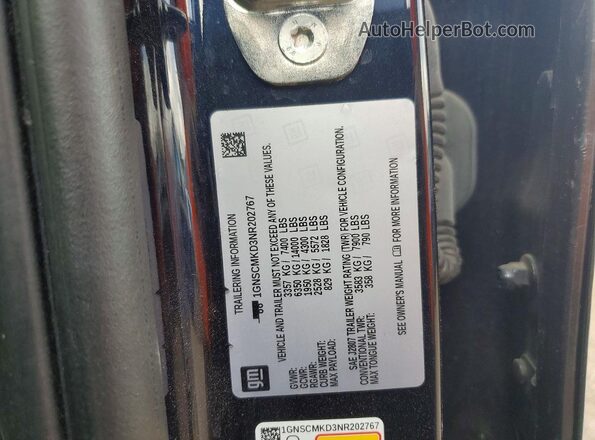 1GNSCMKD3NR202767 2022 CHEVROLET TAHOE Black Widok naklejki z numerem VIN