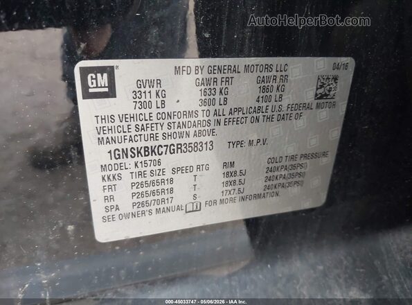 1GNSKBKC7GR358313 2016 CHEVROLET TAHOE Черный Вид подкапотного пространства