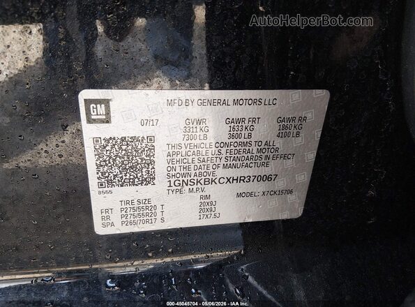 1GNSKBKCXHR370067 2017 CHEVROLET TAHOE Черный Вид подкапотного пространства