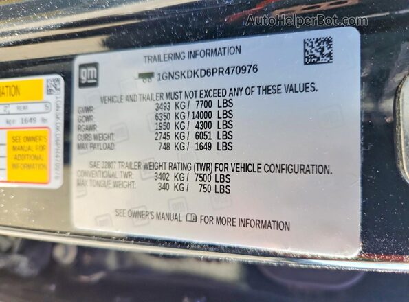 1GNSKDKD6PR470976 2023 CHEVROLET SUBURBAN Черный Панорамный вид салона 360°