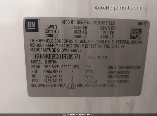 1GNSKEECXHR309671 2017 CHEVROLET TAHOE Белый Вид подкапотного пространства