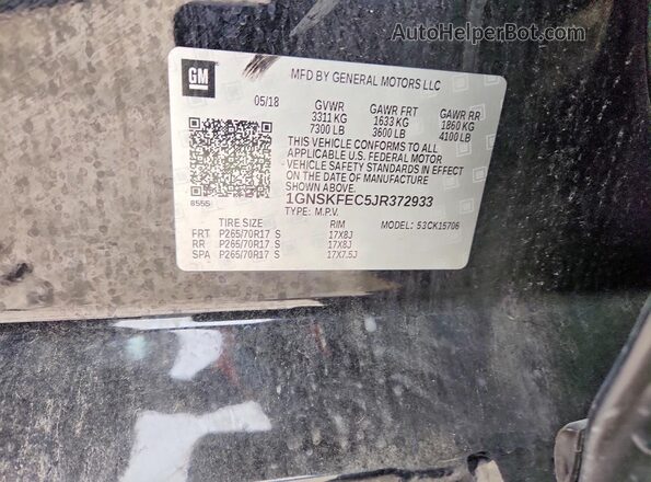 1GNSKFEC5JR372933 2018 CHEVROLET TAHOE Черный Вид наклейки с VIN-кодом