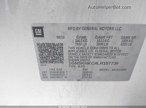 1GNSKHKC4LR157739 2020 CHEVROLET SUBURBAN White Vista del compartimento del motor