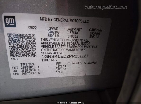 1GNSKLED2PR151127 2023 CHEVROLET TAHOE Серый Вид подкапотного пространства