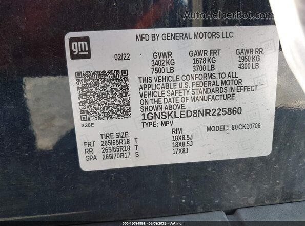 1GNSKLED8NR225860 2022 CHEVROLET TAHOE Dark Blue Вид подкапотного пространства