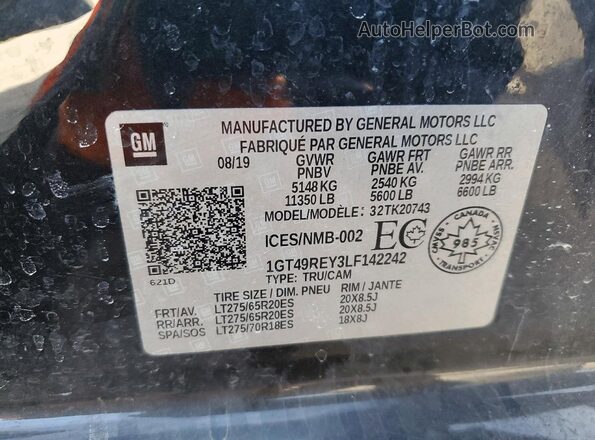 1GT49REY3LF142242 2020 GMC SIERRA Black Вид наклейки з VIN-кодом