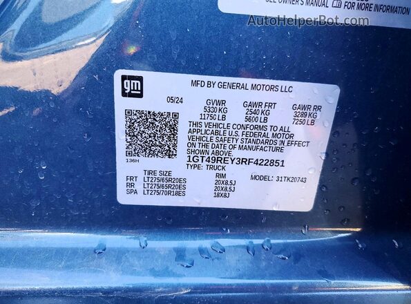 1GT49REY3RF422851 2024 GMC SIERRA Blue Widok komory silnika
