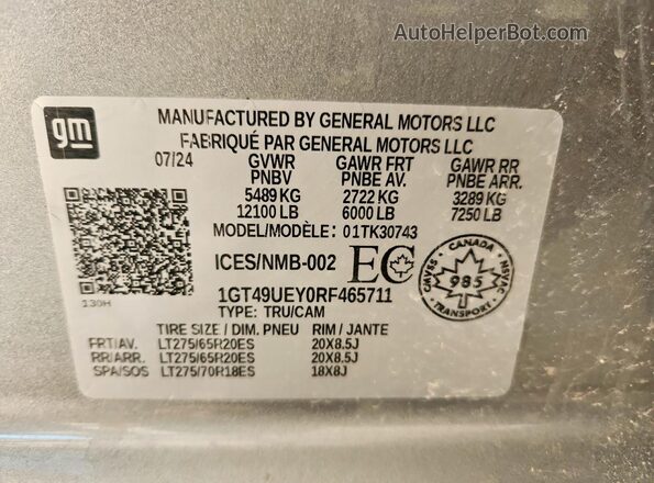 1GT49UEY0RF465711 2024 GMC SIERRA Gray Vista del compartimento del motor