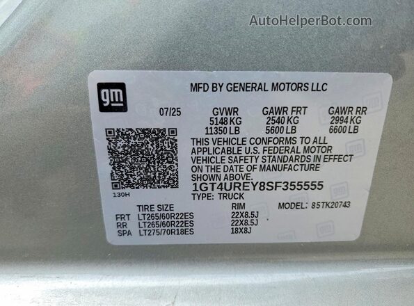 1GT4UREY8SF355555 2025 GMC SIERRA Gray Вид підкапотного простору